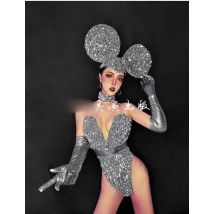 Silber sexy kragen tanz kleid pailletten technologie nachtclub bar ds GOGO kostüm