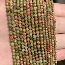 2/3/4mm Natural Stone  Jasper Faceted Green Unakite Mineral Loose Tiny Beads For Jewelry Making DIY Bracelet Christmas Gift 15''