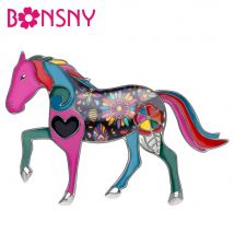 Bonsny Emaille Legierung Floral Bunte Pferd Broschen Kleidung Schal Pins Tier Schmuck Für Frauen Mädchen Teen Party Geschenk Dekorationen