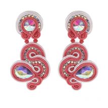 Handgefertigte Soutache-Ohrringe für Damen, Schmuck, ethnischer Boho-glänzender Kristall, bunter Ohrring, trendiges Design, rosa, blau
