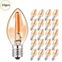 LED-Nachtlichtbirnen, C7-Kronleuchter, E12, E14-Sockel, dekorative Glühbirnen, 0,5 Watt, Party, kleine Kerze, Mini-Glühbirne, 2200 K, bernsteinfarbenes Glas