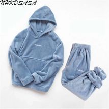 Frauen Winter Flanell Pyjama Set Fleece Pyjamas Nachtwäsche Homewear Dicke Warme Samt Weibliche Anzug Herbst Sweatshirt Damen Pyjama
