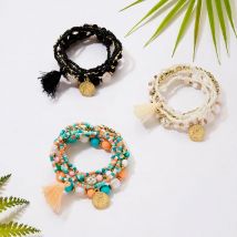 6 Teile/satz Frauen Mode Perlen Armband Multilayer Reis Perle Münze Charme Quaste Weibliche Armband Schmuck Party Sommer Männer Geschenk