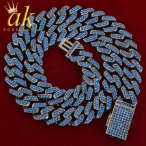 10mm blau Zirkon Miami kubanische Halskette Pistole schwarz lackiert Kupfer kette Herren Hip Hop