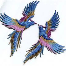 Phenix ptaki błękitne niebieskie różowe złoto haftowane aplikacje żelazko na plastry para