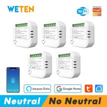 Tuya Smart Wifi Switch Module No Neutral, 2 Way Light Switch Relay Multiple Control, Smart Life App Work with Alexa Google Home