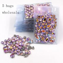 Bestseller Großhandel 5 taschen mixed form nähen auf glas Rosa AB silber basis strass diy kleid/Kleidung zubehör