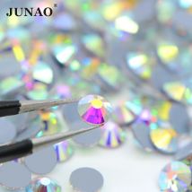 JUNAO SS6 SS10 SS16 SS20 SS30 Crystal AB Color Hotfix Glass Rhinestones Applique Flatback Iron On Strass Hot Fix Crystal Stone