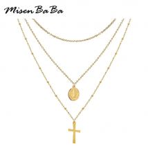 Catholic Church Jesus Necklaces Stainless Steel Multi Layered Cross Choker Necklace For Women New Religious Christian Jewelry