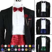 Neue Mode Herren Kummerbund Fliege Brosche Set Schwarz Rot Blau Taille Dichtung Für Formale Smoking Anzug Abendessen Zubehör