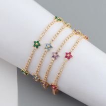 Frühling Neu angekommen Mode Party Schmuck Krappen Set 5A CZ Tennis Kette Regenbogen Gänseblümchen Blume Charme bunte Regenbogen Armband
