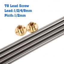 3D Drucker T8 Blei Schraube OD 8mm Pitch 2mm Blei 2mm/8mm 200mm 250mm 300mm 350mm 400mm 450mm 500mm Mit Mutter Für Reprap