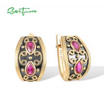 SANTUZZA-pendientes de plata de ley 925 para mujer, joyería fina de lujo clásica con simetría chapada en negro, amarillo rubí, pera de laboratorio