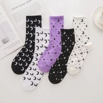 5 farben Frauen Lila baumwolle skateboard straße hip hop socken Unisex harajuku Calcetines Mädchen sokken Sterne mond Lustige druck