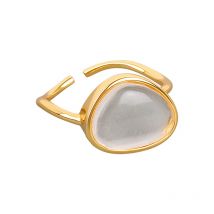 LIVVY Silver Color Personality Design Irregular Round Natural Crystal Ring For Women Trendy Vintage  Jewelry Adjustable Gift