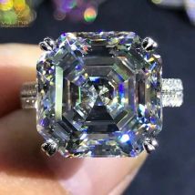 WUIHA Luxus Solide 925 Sterling Silber 3EX Asscher Cut 10CT VVS D Farbe Erstellt Moissanite Hochzeit