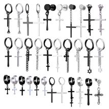 Punk Black Cross Stainless Steel Hoop Earrings For Women Men Fashion Vintage Chain Pendants Hip Hop Jewelry Earrings Wholesale