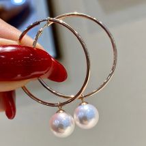 MADALENA SARARA AAA 8-9mm Süßwasser Perle Natürliche Weiß 18K Gold Baumeln Kreis Ohrringe