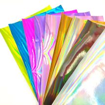 A4 20*30cm Laser Hologramm Schillernden Faux PU Leder Nähen Stoff Für Tasche Kleid Handwerk Tuch DIY Bogen ohrring Material