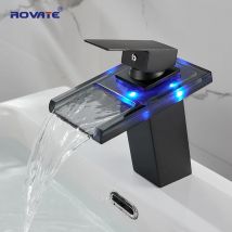 ROVATE Badezimmer-Waschbecken-LED-Glas-Wasserhahn, RBG, 3 Farben, heller Wasserfall,