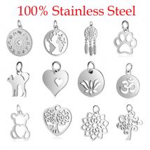 5pcs/lot 316 Stainless Steel Dream Catcher Charm Wholesale Sun Om Connector Yoga Lotus Heart  DIY Charms for Jewelry Making