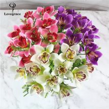 10 Stücke/Blumenstrauß Künstliche Orchidee Flore Weiße Seide Gefälschte Orchidee Blume DIY Hochzeit Zurück Straße Hause Schreibtisch Vase Zubehör Faux Flores