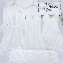 Personalisierter Name Damen Kimono Bademantel Braut Brautjungfer Hochzeit Robe Set Spitzenbesatz Nachtwäsche Casual Home Kleidung Nachtwäsche