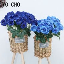 12 Köpfe Königsblau Künstliche Blumen Rose Blumenstrauß Simulation Seide Gefälschte Blumen Zuhause Hochzeit Party Tischdekoration Blumen
