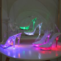 5 farbe Frauen Klar Transparent Led-leuchten Peep Toe Stilettos Super Hohe Ferse 15cm Schuhe Kristall Knöchel Schnalle Sandalen WS309