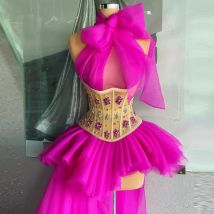 Neue Ankunft Mode Sexy Prom Kleider Ärmel Bogen High Neck Kristalle Korsett Mit Lange Zug Frauen