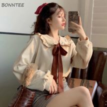 Blusen Frauen Elegante Kawaii Bogen Peter Pan Kragen Freizeit Design Neue Mode Koreanischen Stil Trendy Alle-spiel Weibliche Kleidung schöne
