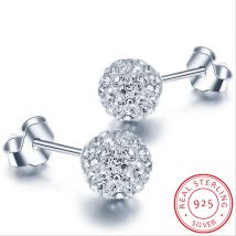 Hohe Qualität 925 Sterling Silber Strass Kristall Ball Stud Ohrring Perlen Schmuck 10mm 8mm 6mm Stud ohrring Für Weibliche Schmuck