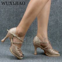 WUXIJIAO Glänzende Latin Dance Schuhe Frauen Salas Ballroom Dance Schuhe Perle High Heel 9cm Walzer Software Schuhe Verkauf Heißer