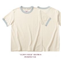 Summer New Couple Beach Tops  Fashion Casual Stitching Color Collar Tee Short Sleeve of Unisex Cotton Comfortable O-Neck T-shirt