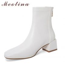 Meotina Knöchel Stiefel Frauen Aus Echtem Leder High Heel Schuhe Starke Ferse Kurze Stiefel Zip