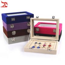 Samt Glas Schmuck Ring Display Box Flanell Ohrringe Schmuck Ring Fach Halter Storage Box Organizer jewerly box