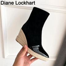 Winter Frauen Stiefeletten Plattform Keil Heels Booties Weibliche High Heels Herbst Espadrille Schuhe Große Größe Chaussure Femme