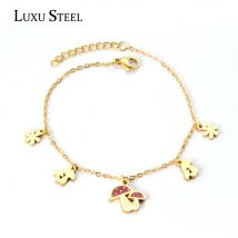 Luxus Stahl niedlichen Stil Gold Farbe Pilz Blume Anhänger Perlen Ketten Armbänder Frauen Zubehör Edelstahl Glieder kette