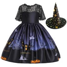 Mädchen Kleid Halloween Kostüm Für Kinder Mädchen Party Kleider Kinder Mädchen Kürbis Spitze Hexe Gedruckt Cosplay Prinzessin Kleid