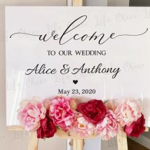 Willkommen, Hochzeitsschild, Vinyl-Aufkleber, personalisierbar, mit beliebigen Texten, Tafelaufkleber, Jahrestag, Verlobung, Party, Schild, Spiegel, Vinyl-Wandbilder