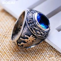 BOCAI Neue S925 Silber Schmuck Vintage Blau Kristall Fabrik Direkt Totem Dominierenden Mode Mann