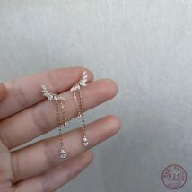 925 Sterling Silber Pavé Kristall Flügel Ohrstecker für Frauen 14 Karat Vergoldung Kette Quaste Ohrringe Französischer Luxusschmuck