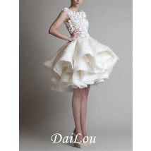 Ballkleid Weiß Floral Homecoming Cocktail Party Valentinstag Kleid Ärmellose Kurze/Mini Organza mit