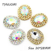 New 10Pcs 30*28MM Metal Double Draining Rhinestone Glass DIY Buttons for Clothing Decoration Accessories Wedding Bowknot Jewelry