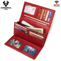 Genuine Leather Wallets Women Long Hasp Rfid Card Holder High Quality Ladies Red Coin Purse With Cellphone Pocket Portfel Damski
