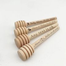 20/50/100PCS Mini mixer di miele personalizzati Regali personalizzati per la festa nuziale Bagnetto per bambini e battesimo Utensili da dessert Cucchiai di legno Logo
