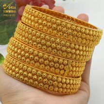 ANIID 24K Gold Color Bangle For Woman Flower Wedding Bracelets Dubai Nigerian Arabic Jewelry Gold Gifts Wholesale