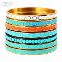 FYSARA Geometrie Runde Armreifen Armbänder für Frauen Schwarz Blau Emaille Armreifen Party Edelstahl Schmuck