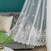 Weiße Stickerei-Blumen-Fensterschirmung für Wohnzimmer, europäischer Stil, transparenter Voile, Schlafzimmer, Küchenvorhänge, blinde Heimdekoration