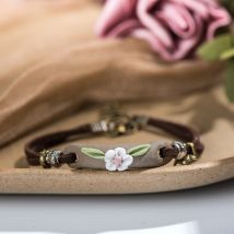 Forest Series Plant hand-kneaded Ceramic Adjustable DIY Bracelet For Women Gift Jewelry Wholesale #CZ501